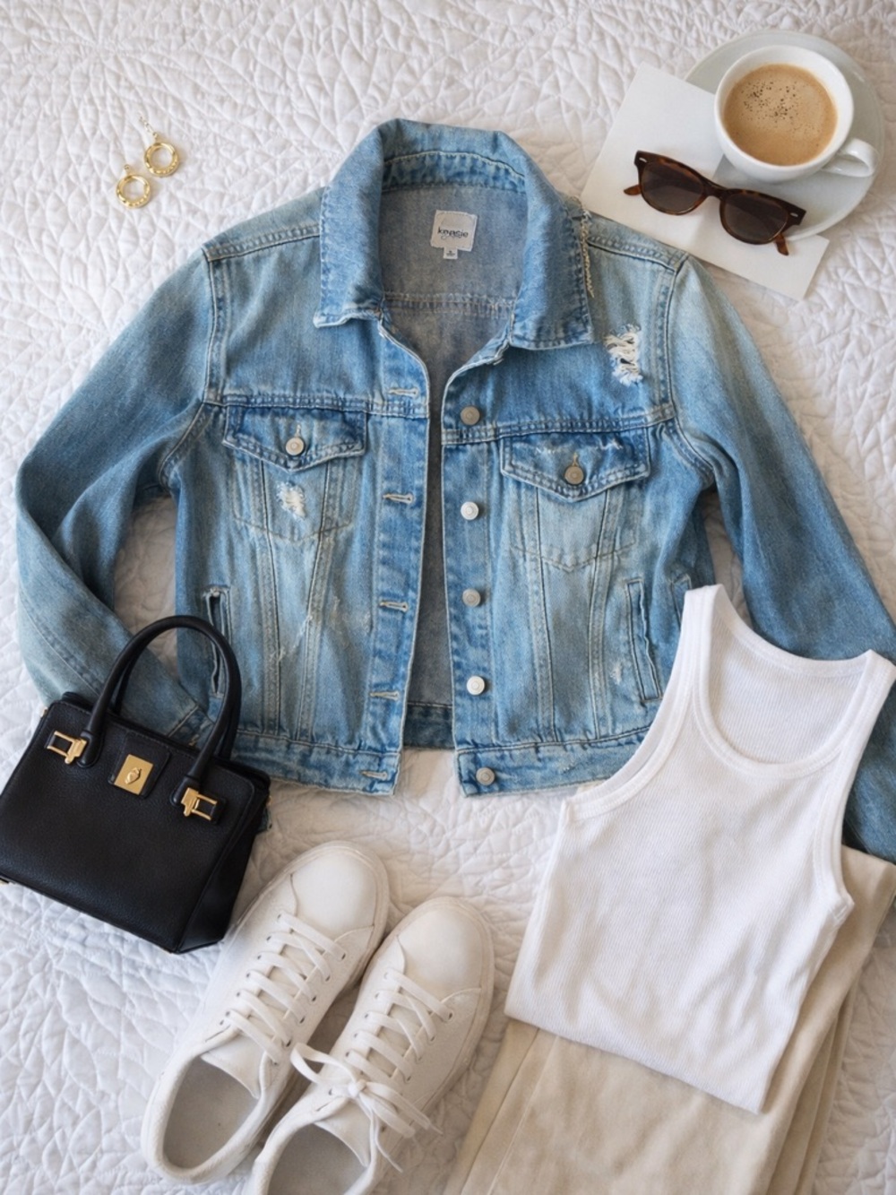 Kensie Light Blue Distressed Denim Jacket